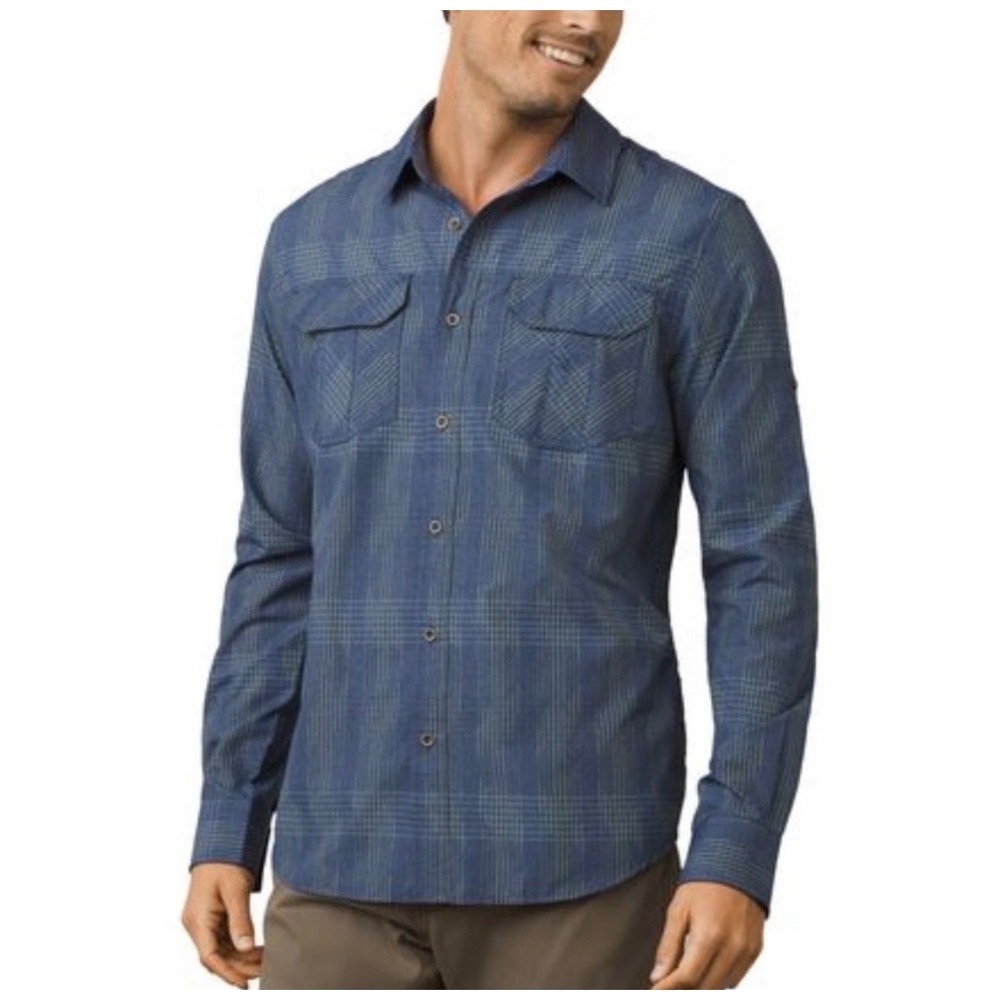 PrAna Citadel Plaid Button Up Shirt Blue Size M‎ Outdoor Gorpcore Hiking Dressy